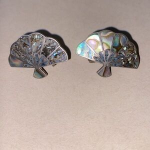 Vintage 925 A Garcia Taxco Mexico abalone Fan Earrings 💛